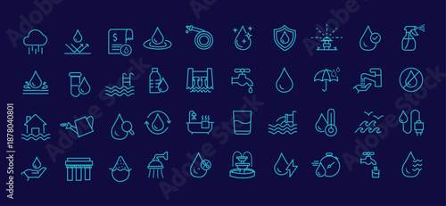 Water icon set. Editable line icons. Vector illustration.