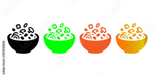 Noodle Bowl Icon Set in Multiple Colors