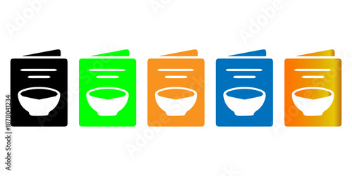 Set of Colorful Food Menu and Recipe Book Icons for Culinary Websites, Apps, and Digital Design