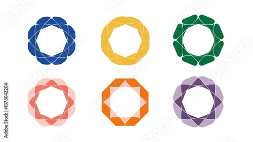 Abstract Geometric Shapes, Colorful Circular Emblems, Modern Design Elements