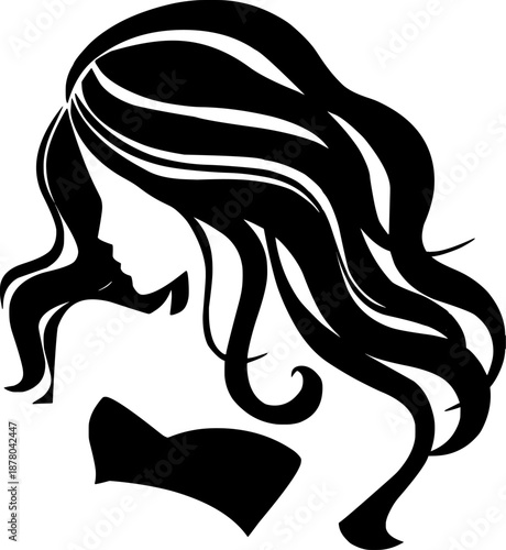 woman profile silhouette with long wavy hair vector for beauty fashion logo