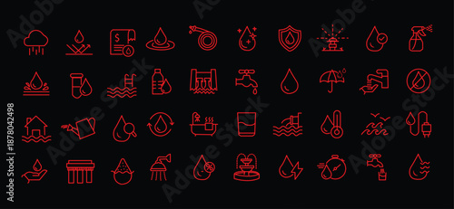 Water icon set. Editable line icons. Vector illustration.
