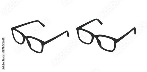 Glasses and sunglasses icon on white background, elegance spectacles with black frame, vector eyeglasses illustration with lenses, isometric style design
