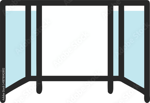 Modern minimalist exhibition booth display stand outline icon for business events.