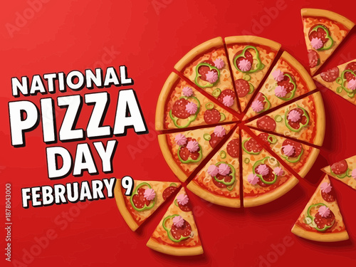 National pizza day illustration with pizza slices