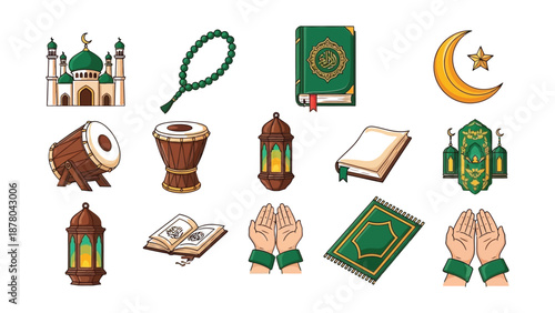 Islamic symbols and objects on transparent background for ramadan and eid celebrations