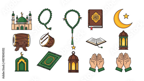 Islamic symbols and objects for ramadan on transparent background