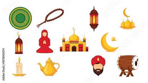 Islamic symbols and objects on transparent background for ramadan and eid celebrations