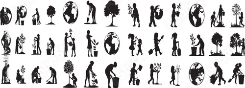 Human-Nature Harmony Silhouettes – Symbolic Eco Interaction Icon Set
