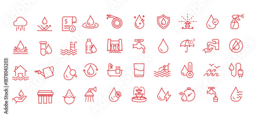 Water icon set. Editable line icons. Vector illustration.