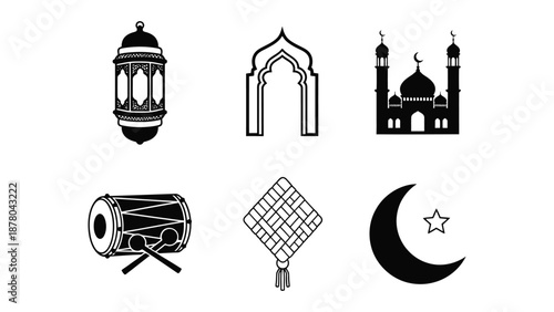 Islamic ramadan symbols and icons on transparent background