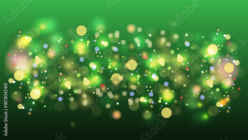 Abstract bokeh background with vibrant green and yellow light particles