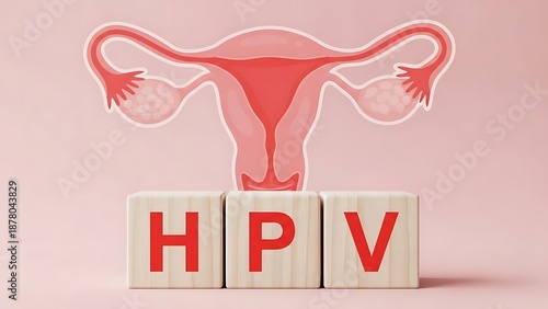 Human papillomavirus hpv infection awareness with female reproductive system and wooden blocks on pink