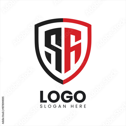 Professional shield logo design with initials in red and black colors for security company or legal services
