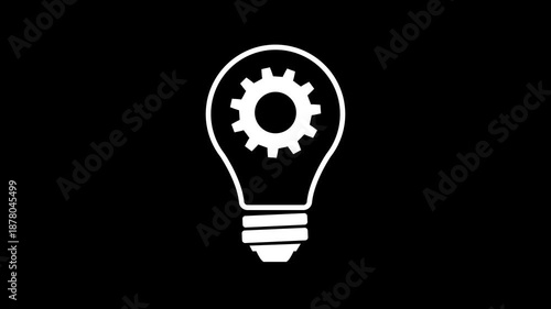 lightbulb with gear inside symbolizing innovation and teamwork on Black Background, Innovation concept background. Creative engineering solution. Modern idea technology. 4K seamless loop motion graph