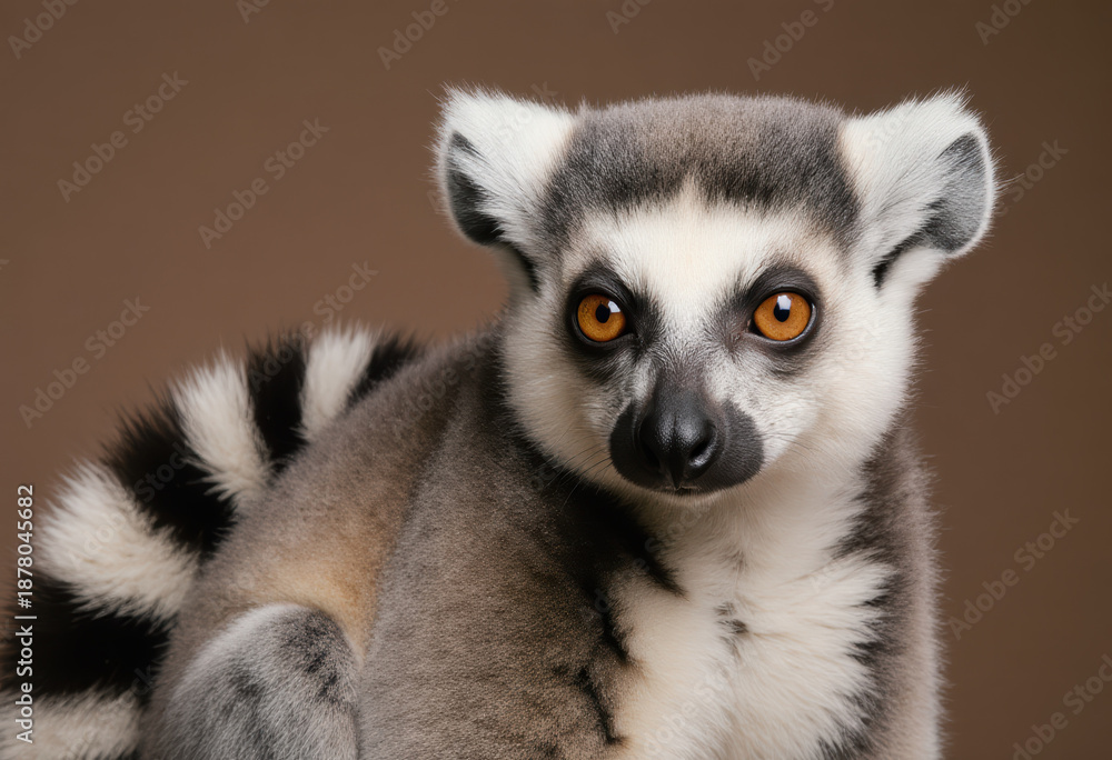 Obraz premium Close-Up Portrait of a Striped Lemur with Expressive Eyes