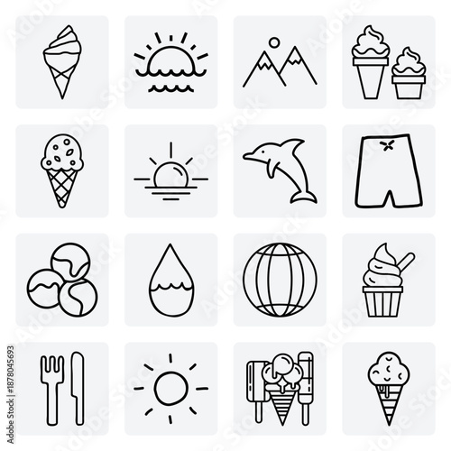 Doodle-Style Illustrations Of A Day At The Beach – A Sunny Sunset, Ocean Waves, And A Relaxing Atmosphere