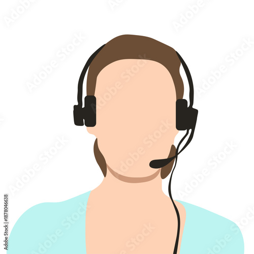 Customer support avatar wearing headset. Call center employee front view illustration. Technical support, hotline, online assistance and communication service concept. Flat faceless vector avatar