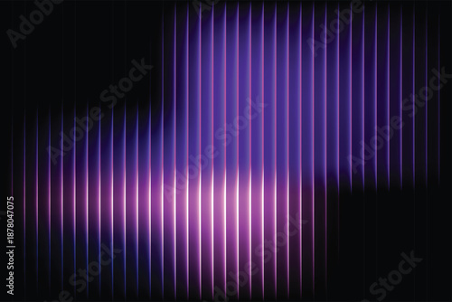 Abstract vertical glowing purple and pink light streaks on black background vector