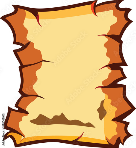 Vintage blank parchment scroll with burnt edges, ideal for historical document designs.