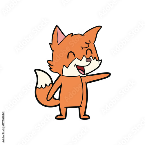 Cute orange fox cartoon character winking and pointing sideways