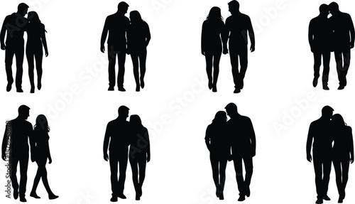Romantic Couples Silhouettes Walking Together woman
