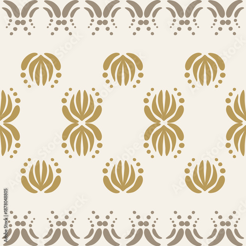 Luxury Ivory and Antique Gold Abstract Floral Seamless Fabric Pattern