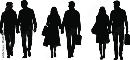 Silhouettes of Couples Walking with Bags and Briefcase