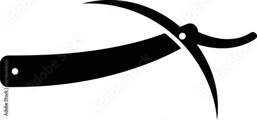 Black silhouette of a scythe on white background.