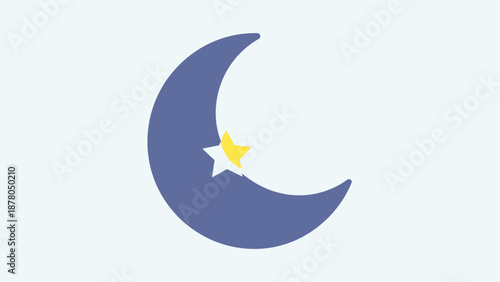 A simple illustration of a crescent moon with a star.