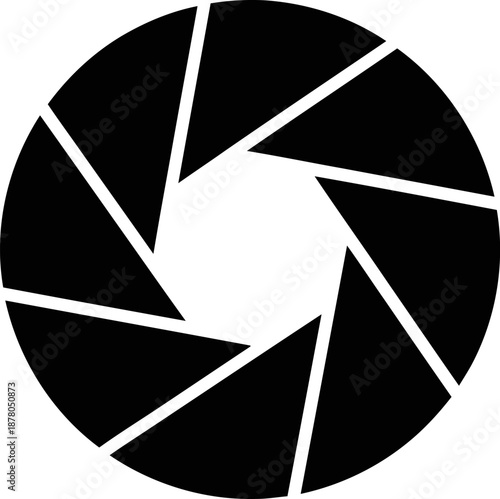 Camera Shutter Aperture Icon in Black and White.