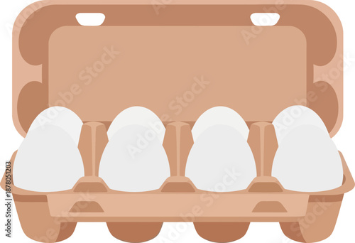 Carton of four white eggs in a brown container.