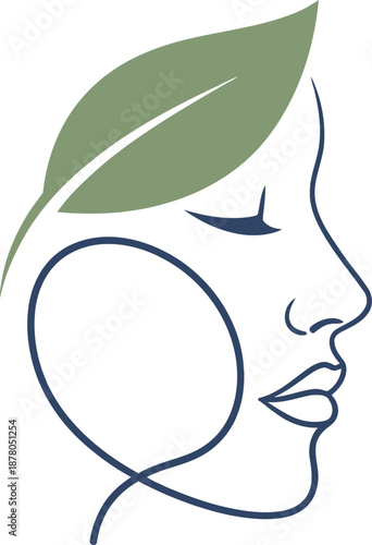 Minimalist illustration of woman's face with leaf.
