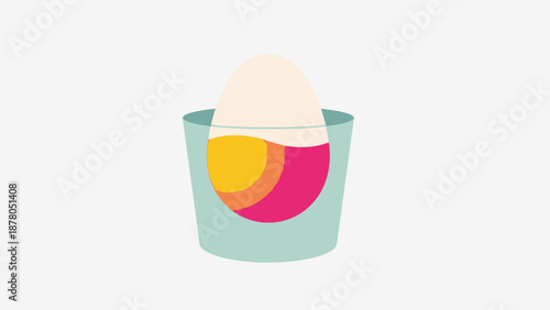 A minimalist illustration of a soft-boiled egg in a pastel green cup.