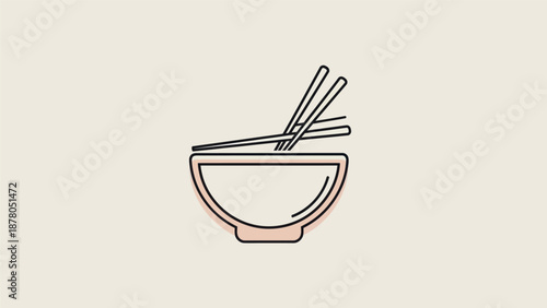 A simple illustration of a bowl with chopsticks.