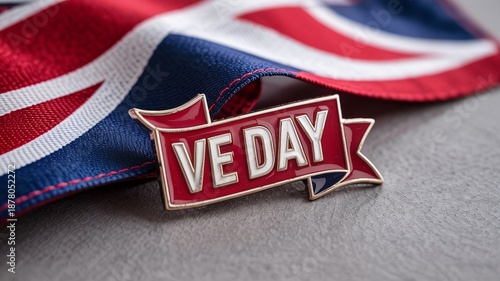 Wallpaper Mural VE Day Commemorative Enamel Pin Badge Resting on a British Union Jack Flag Background to Honor and Remember World War Two Heroes Torontodigital.ca