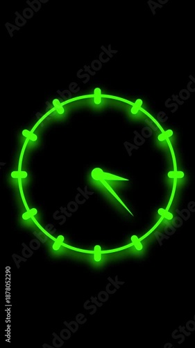 Green Neon Circular Frame with Hour Markers on Black Background circle glowing