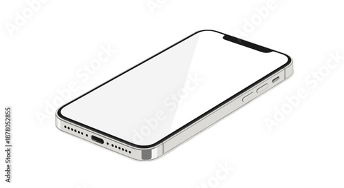 Modern isometric view of a sleek, cloud white iPhone 17 Air smartphone with a blank screen, presented on a clean white background, showcasing its minimalist design and advanced technology, perfect