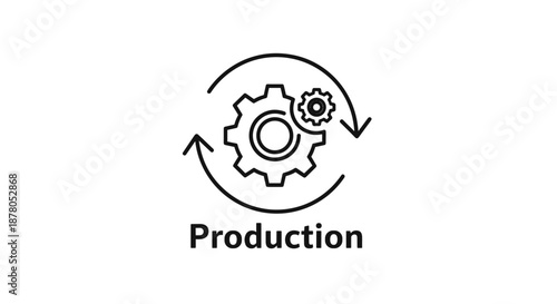 Vector illustration of a production process icon featuring interlocking gears and circular arrows, symbolizing efficiency, workflow, and manufacturing operations, suitable for business and industry
