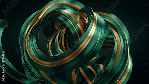 St. Patrick's Day: A video showcasing a close-up view of intertwined green and gold metallic ribbons in a decorative pattern