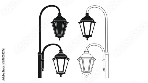 street lamps in black and white on a plain background