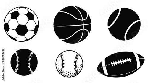 black and white sports balls icons high quality