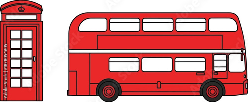 London telephone booth and double decker bus iconic transport and communication symbols in city
