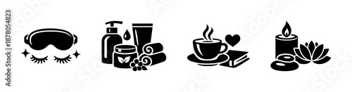 Spa and relaxation vector icons set: wellness, beauty, tranquility symbols