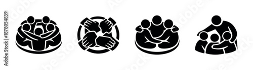 Community and teamwork vector icons set, unity symbols for collaboration design