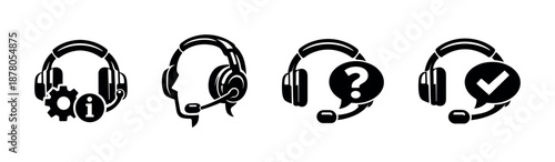 Customer support vector icons set with headset and help symbols