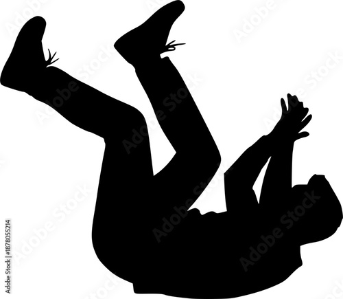 a man falling from sky into the air, vector silhouette, isolated white background
