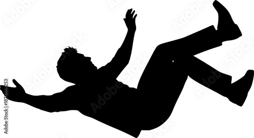 a man falling from sky into the air, vector silhouette, isolated white background
