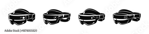 Virtual reality headset vector icons set, augmented reality, tech symbols collection
