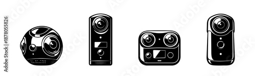 Camera gadgets vector icons set: digital devices, photography symbols, tech collection